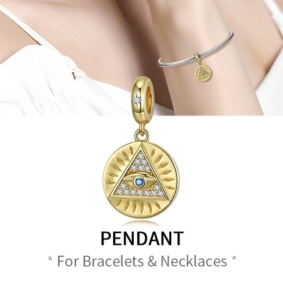 Triangle Evil Eye 925 Sterling Silver Pendant - Picture 2 of 7